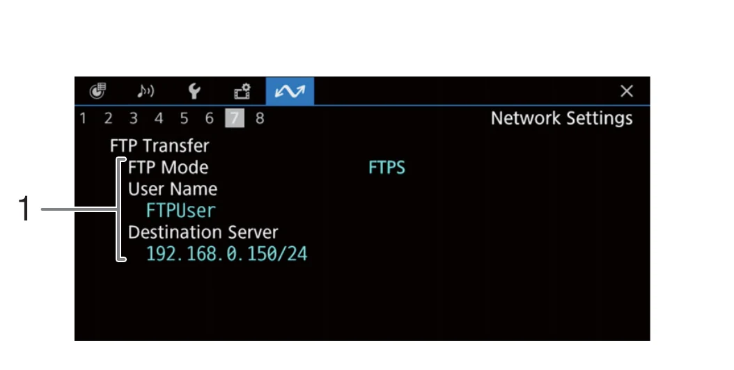 Canon EOS R5 C FTP Transfer status screen showing mode, user name and destination server