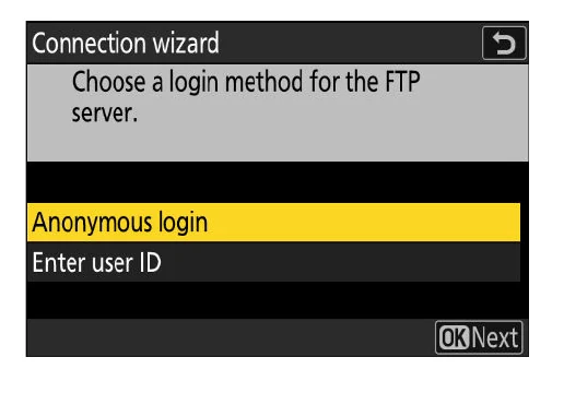 Nikon Z6III FTP login method screen